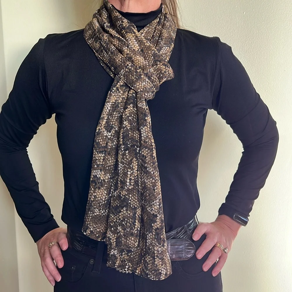 Maggy London Brown and Tan Snake Print Scarf - Picture 1 of 11